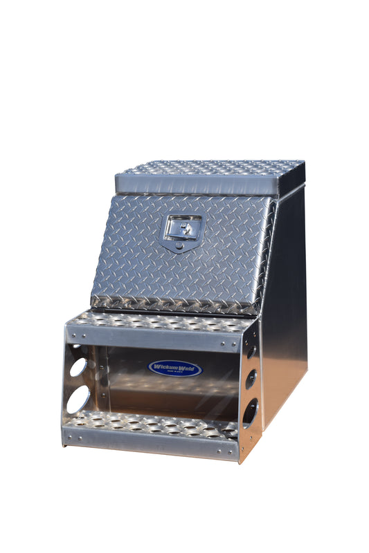 18" Wide Step Box, Internal Mounting Brackets, 25" High X 28" Wide X 18" Long, Diamond Door, Perfo-Grip top and front steps - Wickum